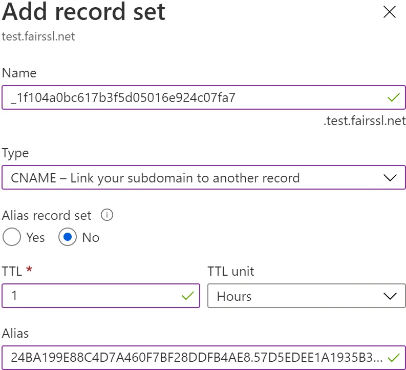 New Cname Record Azure