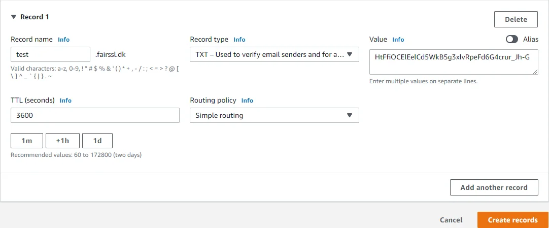 New Txt Record Aws