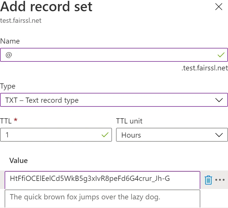 New Txt Record Azure