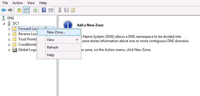 Lägg till ny Forward Lookup Zone