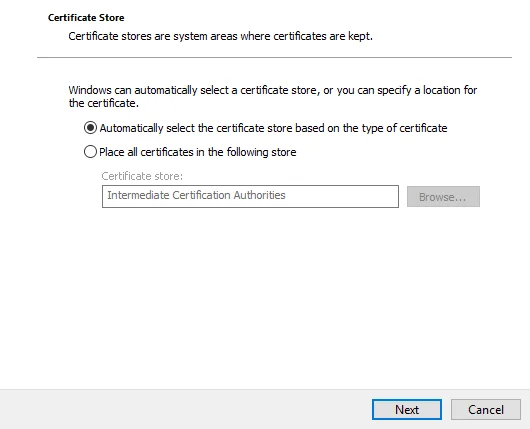 Välj certifikatarkiv automatiskt