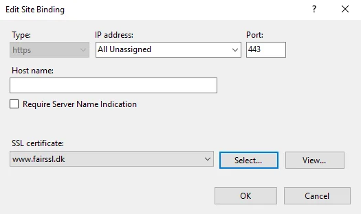 Add Site Binding No Sni