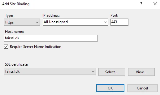 Add Site Bindings Sni