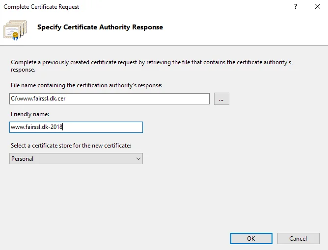 Specify Certificate Authority Response