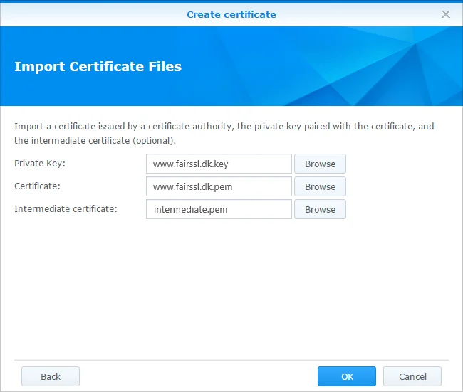 Välj certifikatfiler för import